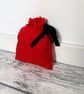 Red Cotton Fabric Drawstring Gift Bag: Small Present Wrap.
