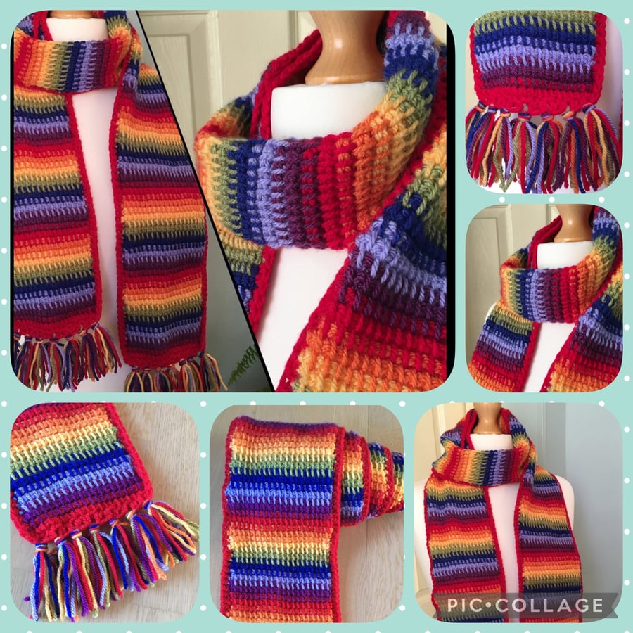 rainbow scarf, cosy scarf, crochet scarf, gift for a man, gift for a woman