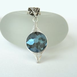 Wire wrapped blue crystal coin necklace