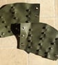 Sm Pair Military Green coloured soft leather bracers w 3 rows of nickel spots  - Image 4