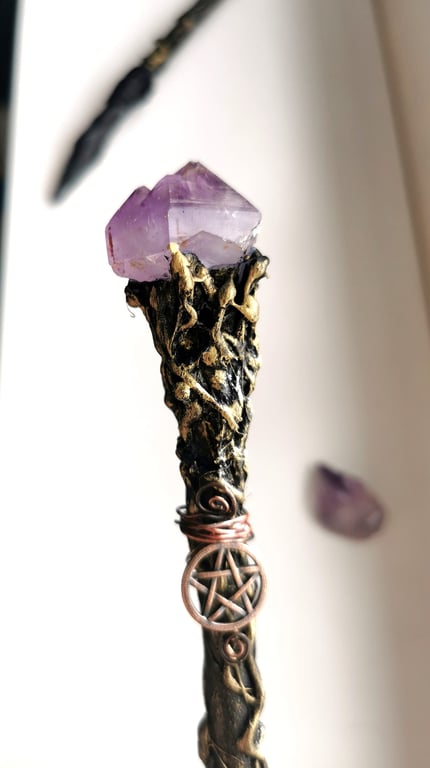 Amethyst Crystal wand, Natural stone purple handcrafted Alter Tools