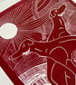 Greyhound Lino Print - Dog Lover Gift - Cherry Red Wall Art - Art Deco - Image 7