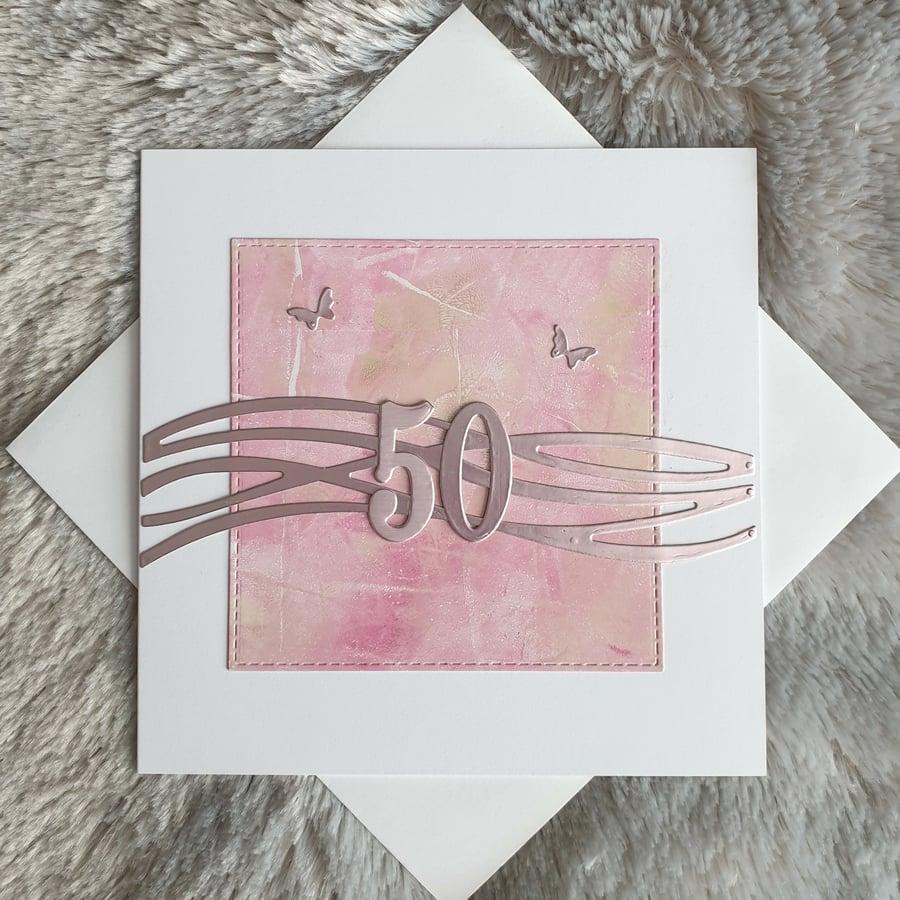 Pale Pink 50th Birthday Card 