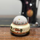 Mottoware pin cushion ‘still waters run deep’ embroidered flowers and bee