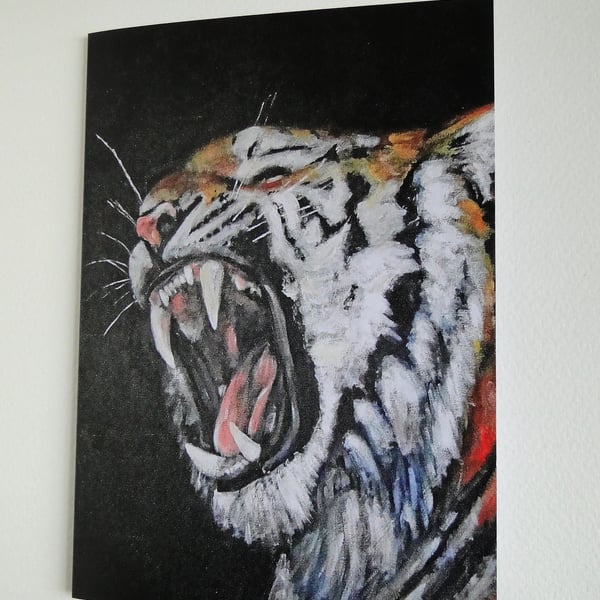 Tiger Roar Blank Greeting Card From my Original Acrylic Art Painting