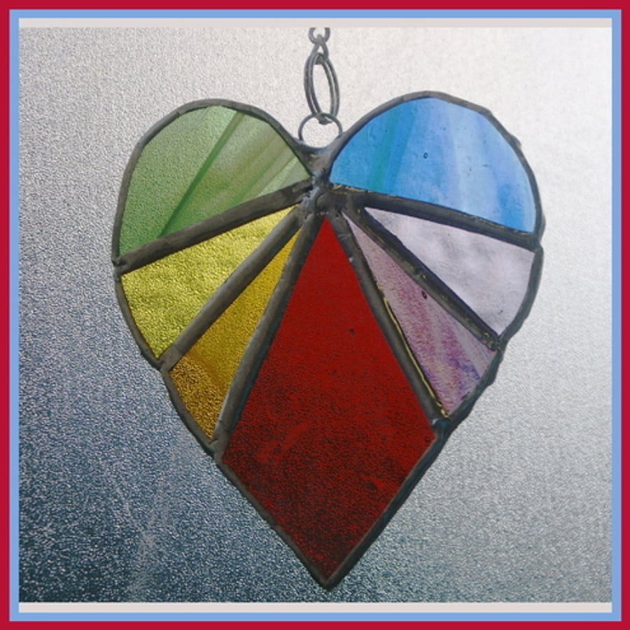  Love Heart (Rainbow) 8cm - Stained Glass Suncatcher
