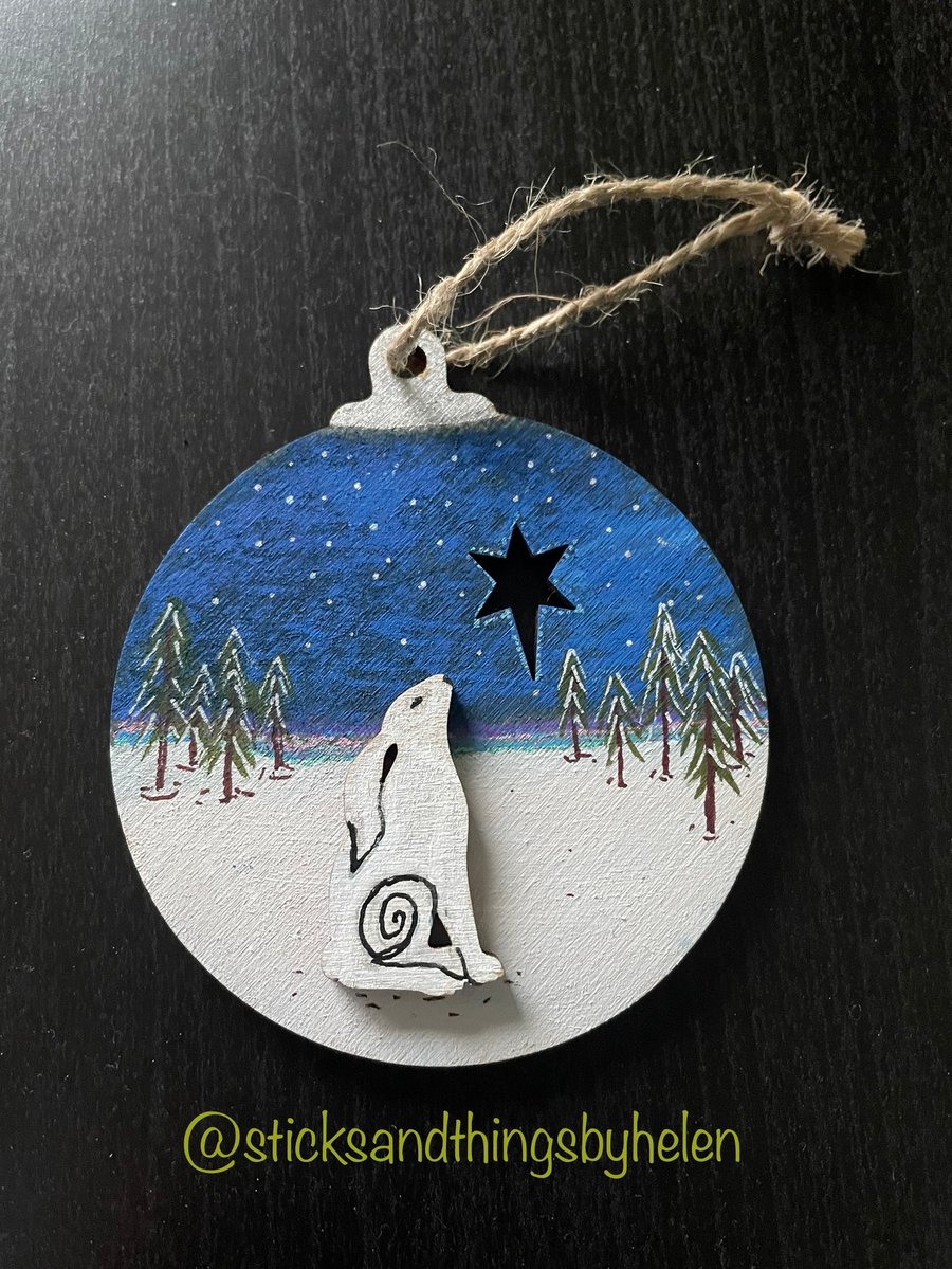 Hare hanging decoration, Wood art, handmade gift, 