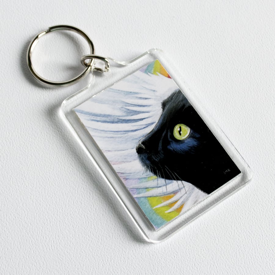 Black Angel Cat Keyring (large)