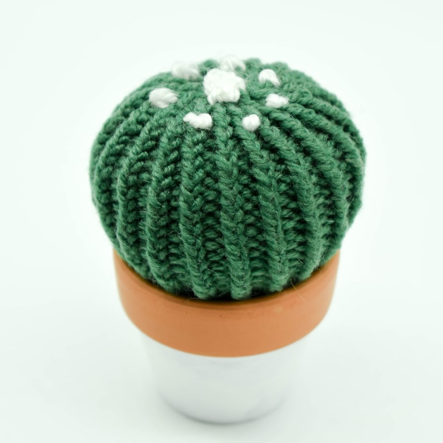 Hand knitted Cactus with white flowers Pin cushion