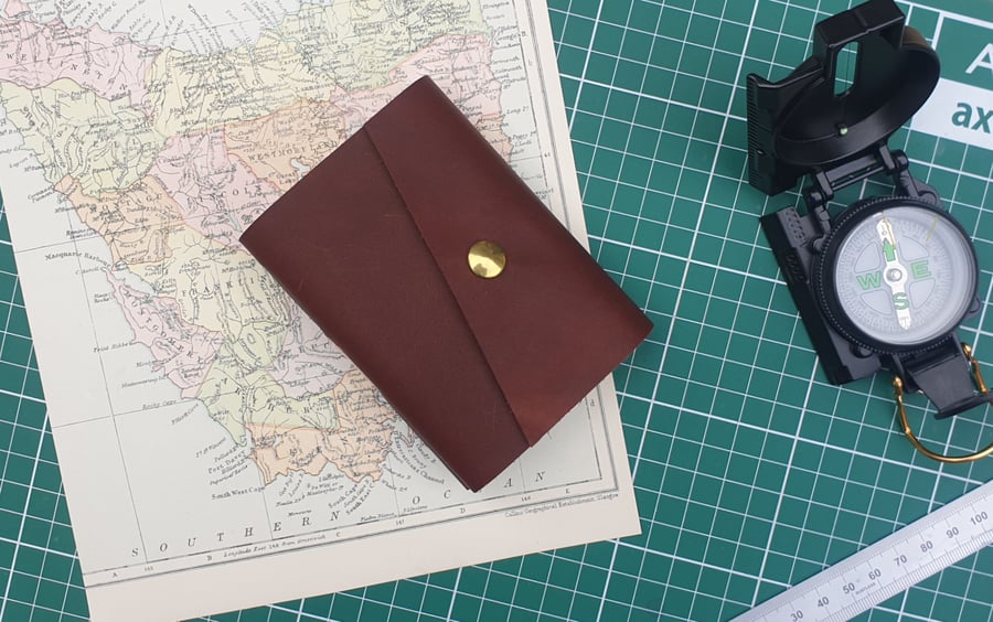 Handmade Leather Journal - Small Size 4 x 3 - Hand-Stitched - Brown