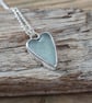 Sea glass heart pendant  set in silver , boho necklace 