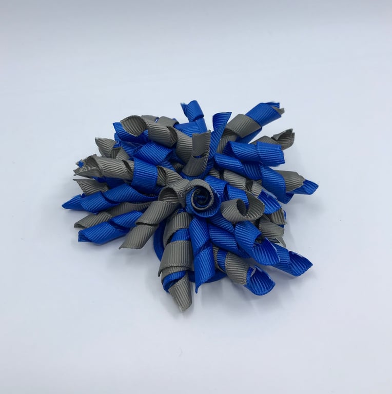 3 inch Royal Blue and Grey Curly Corkers on Elastics (pair)