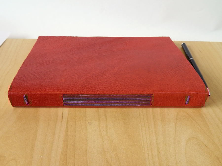 Rust Orange leather Journal with hand marbled paper. Gifts for men. 