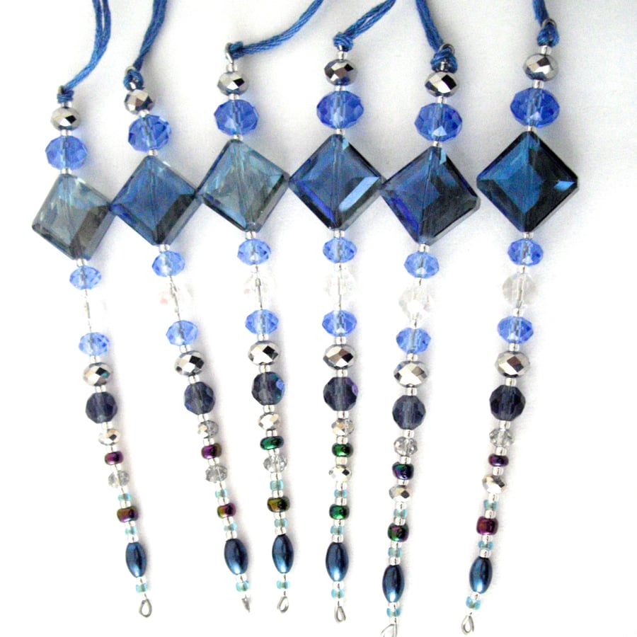 Set of 6 x Hanging Blue Icicle Decorations - UK Free Post