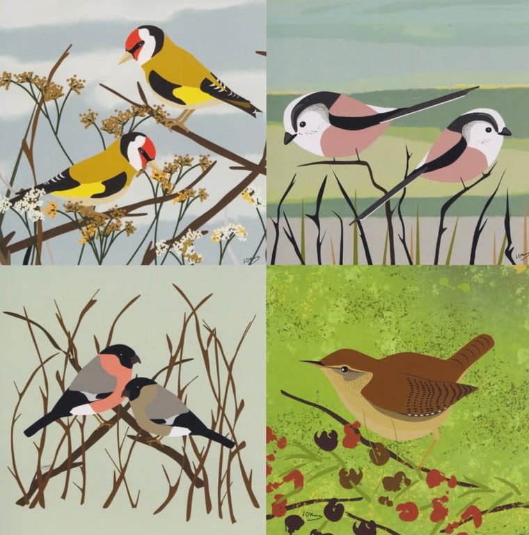 Garden birds greeting cards - pack of 4 cards