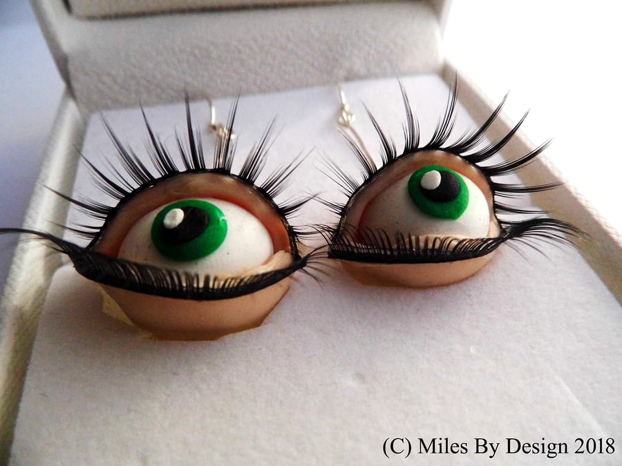 Sterling Silver Unique Eyes with Lashes Drop Earrings