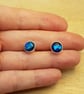 Round Blue Abalone stud earrings. 925 sterling silver 8mm round Post earrings - Image 2