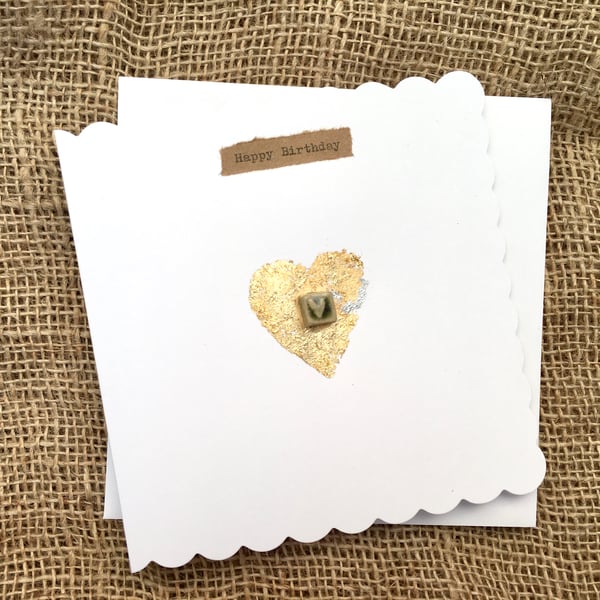 Hand made card, birthday card, gold leaf ceramic design