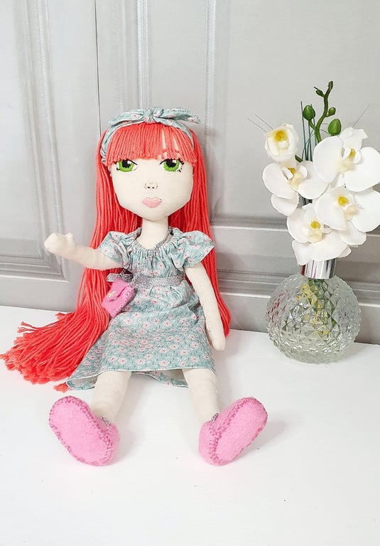 Isabelle - Vintage style, Handmade Heirloom Doll, Embroidered Face, 100% cotton,