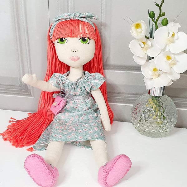 Isabelle - Vintage style, Handmade Heirloom Doll, Embroidered Face, 100% cotton,