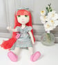 Isabelle - Vintage style, Handmade Heirloom Doll, Embroidered Face, 100% cotton,