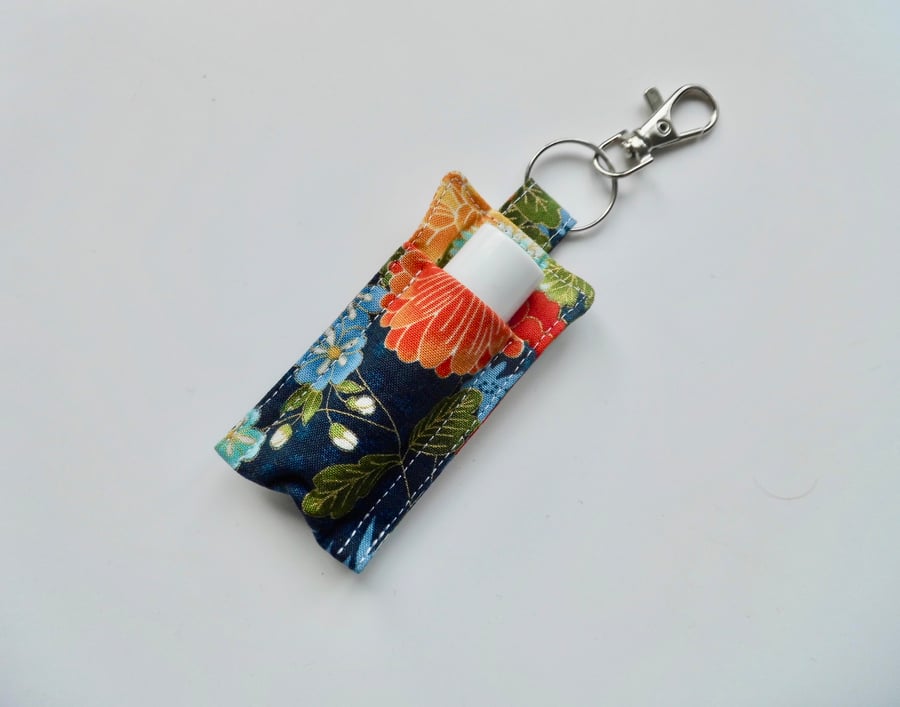SOLD Key ring lip balm holder in oriental style fabric fabric keyring 