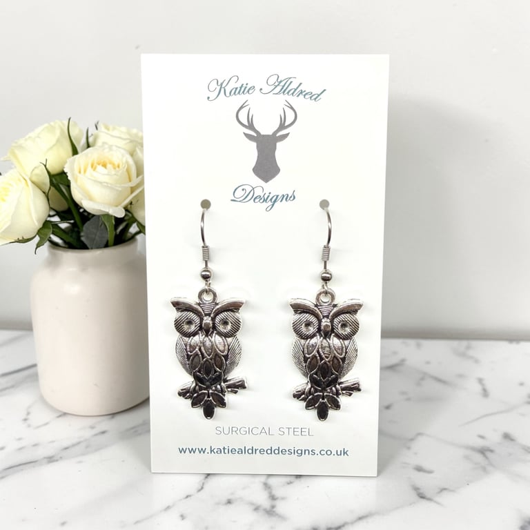 Charm Earrings - Large Silver Owl