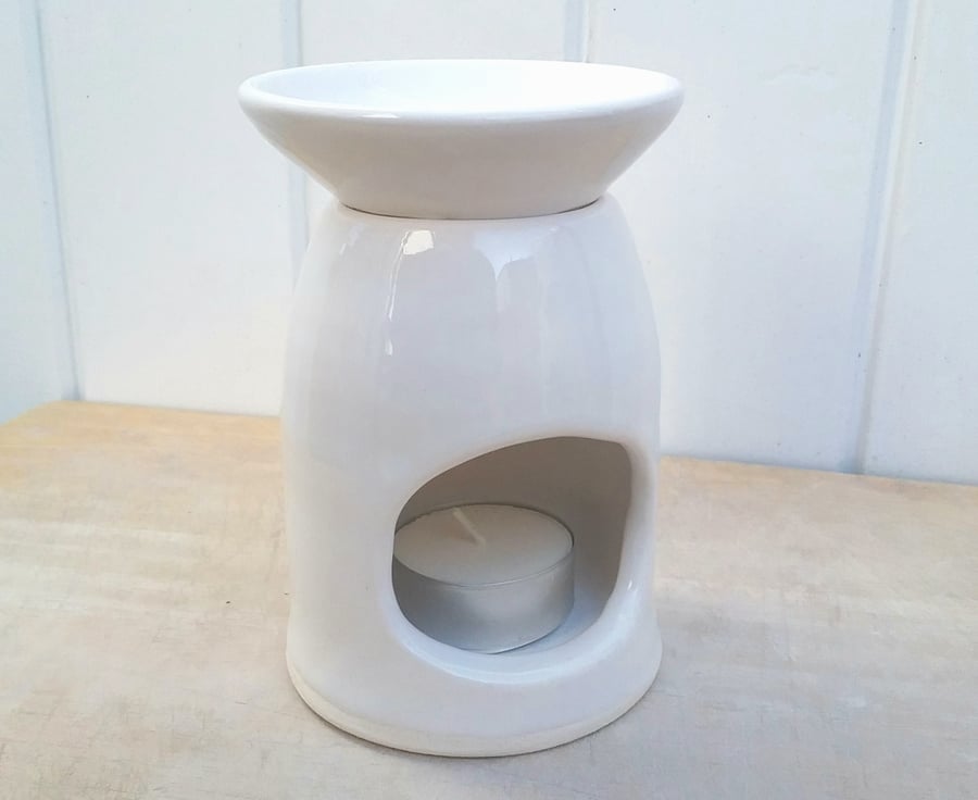 Handmade white ceramic oil burner minimal pottery essential oil lover gift