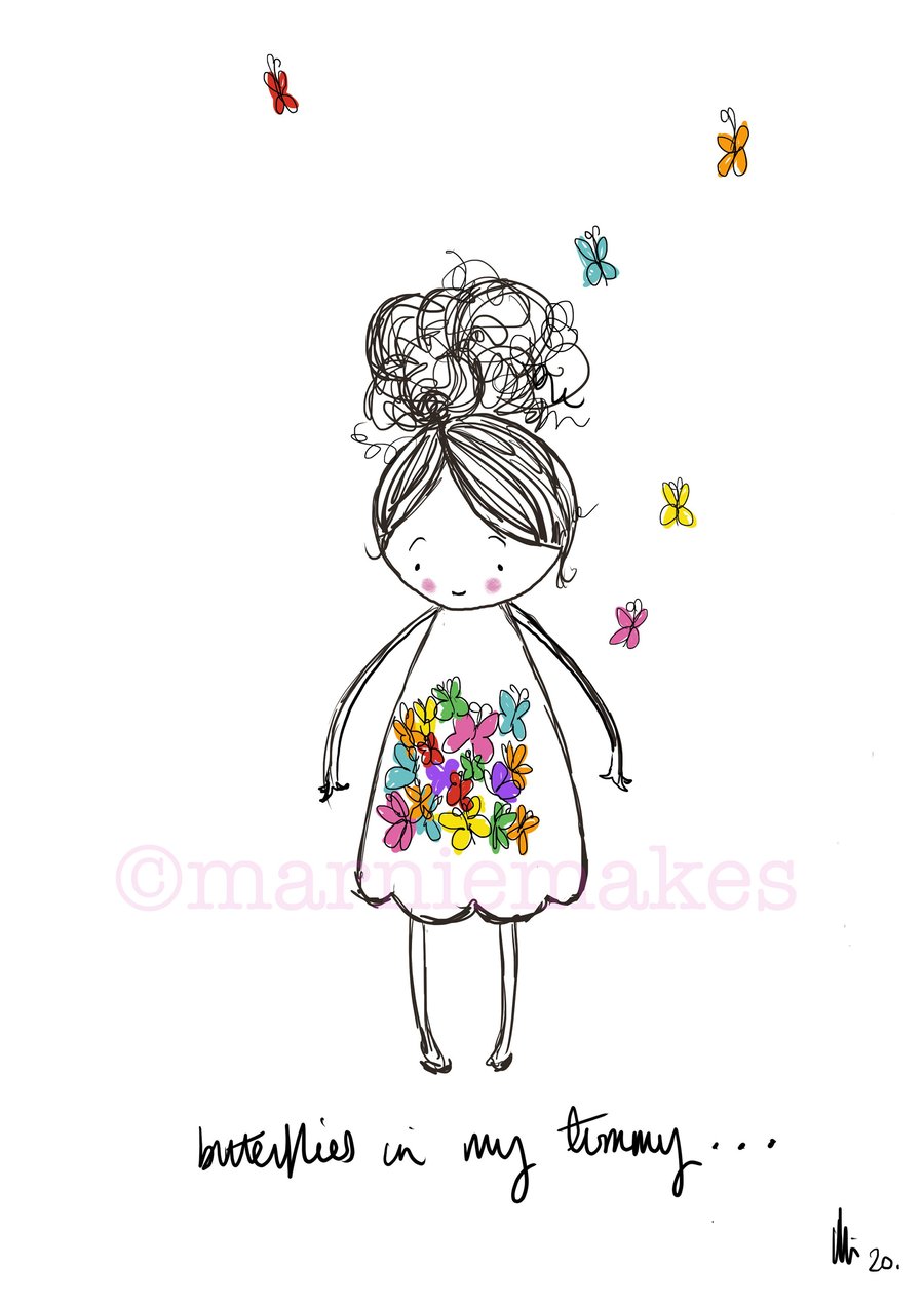 Butterflies in My Tummy - A5 Giclee print