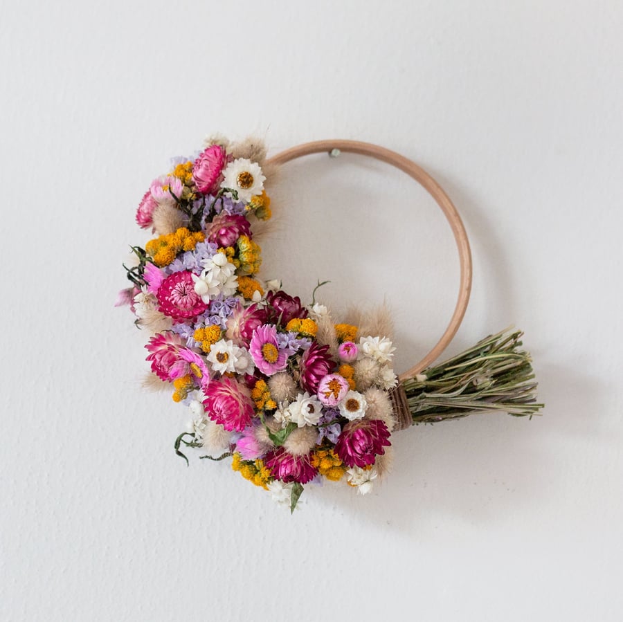 Handmade small dried flower spring wreath