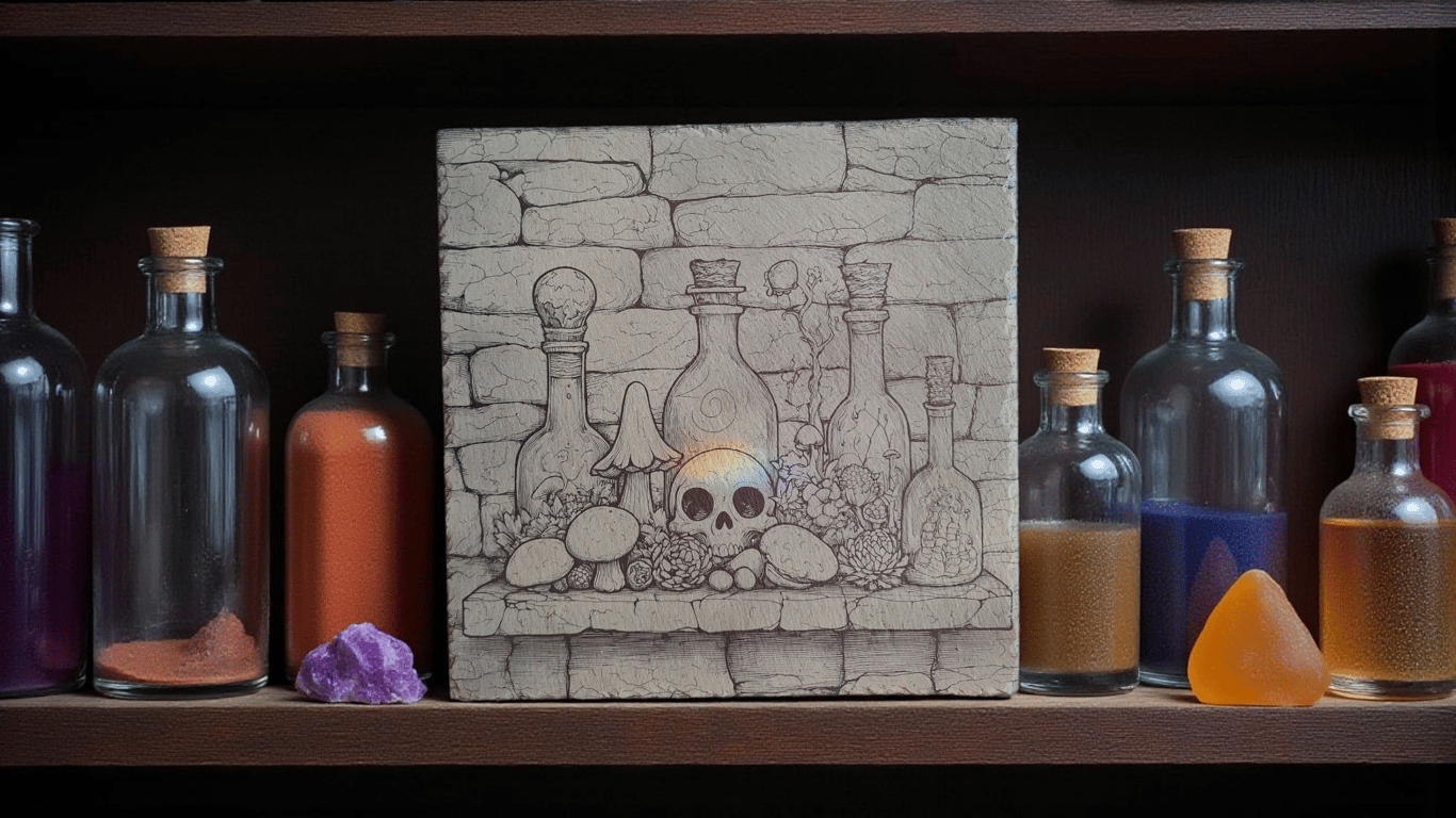 Witch’s Apothecary Engraved Slate Tile – 33cm Altar & Cottage Gothic Decor
