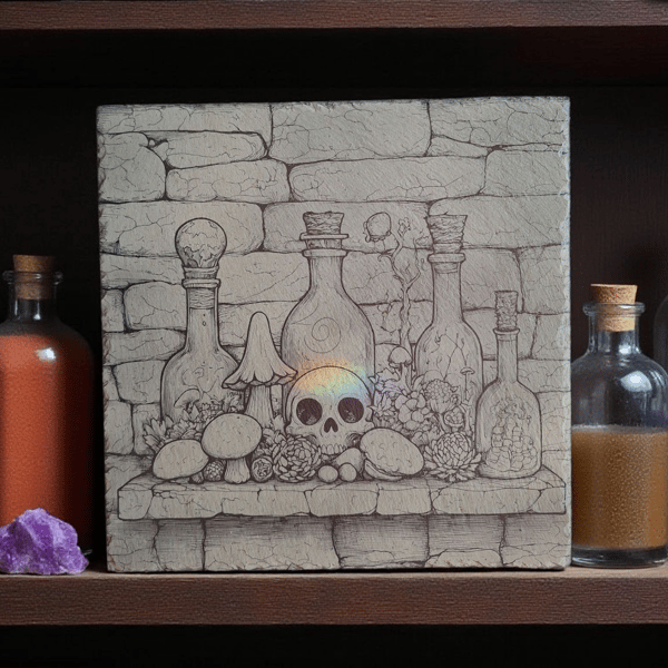 Witch’s Apothecary Engraved Slate Tile – 33cm Altar & Cottage Gothic Decor