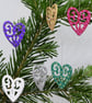 Glittering Wood Wooden Heart Hanging Christmas Tree Decorations (Set of 6)