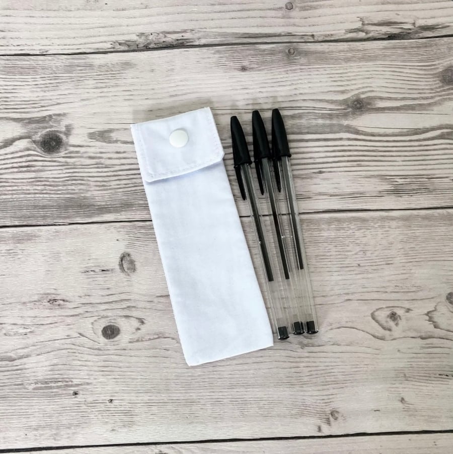 Cotton Fabric Pen Holder Pouch: Plain White