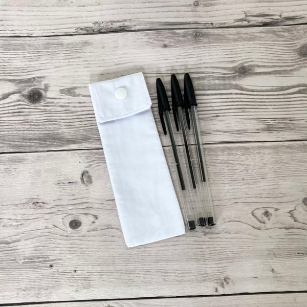 Cotton Fabric Pen Holder Pouch: Plain White