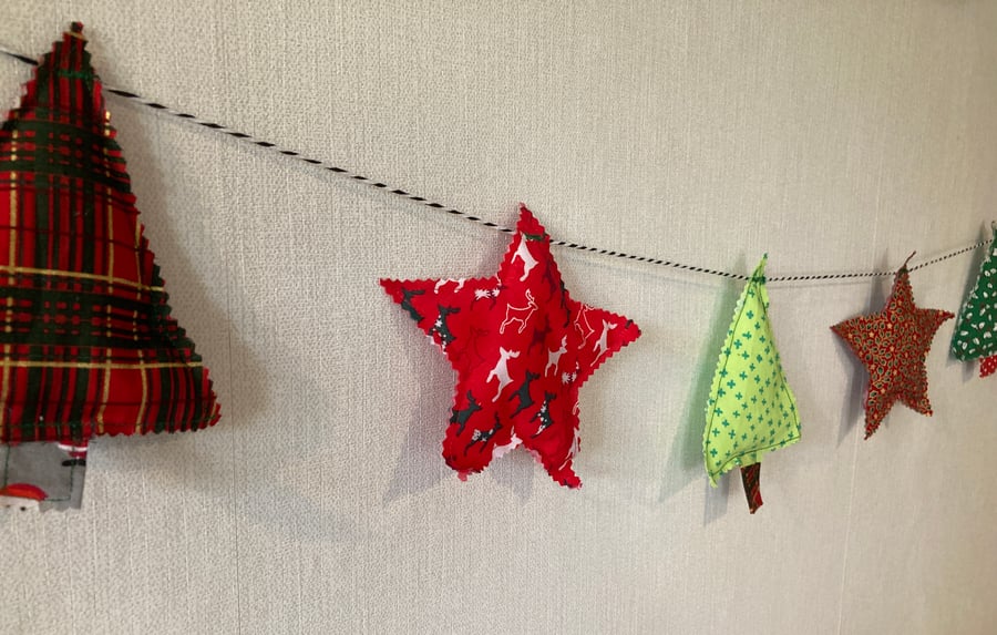 Christmas bunting garland - trees and stars design. 1.4m long