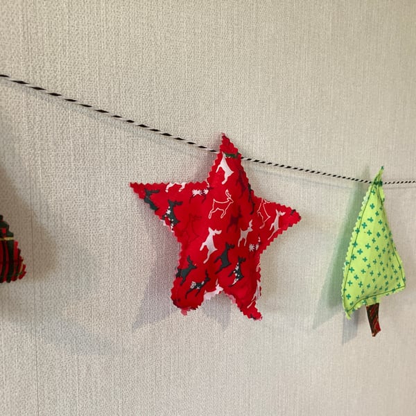 Christmas bunting garland - trees and stars design. 1.4m long