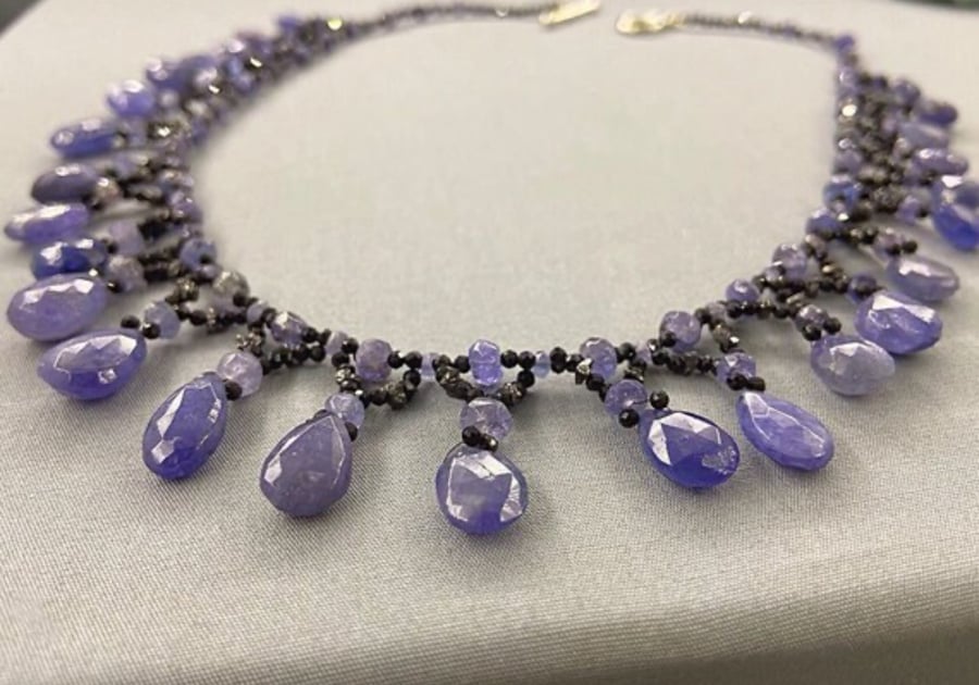 Tanzanite, Raw Diamond & Black Spinel Teardrop Necklace