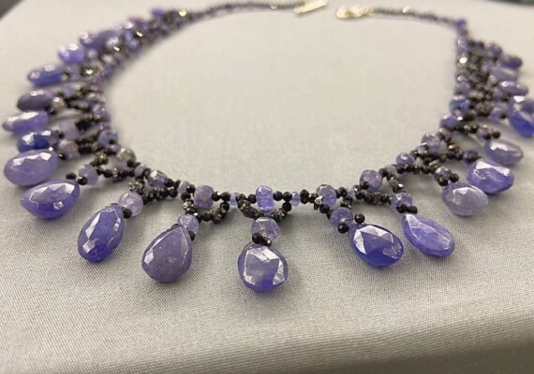 Tanzanite, Raw Diamond & Black Spinel Teardrop Necklace