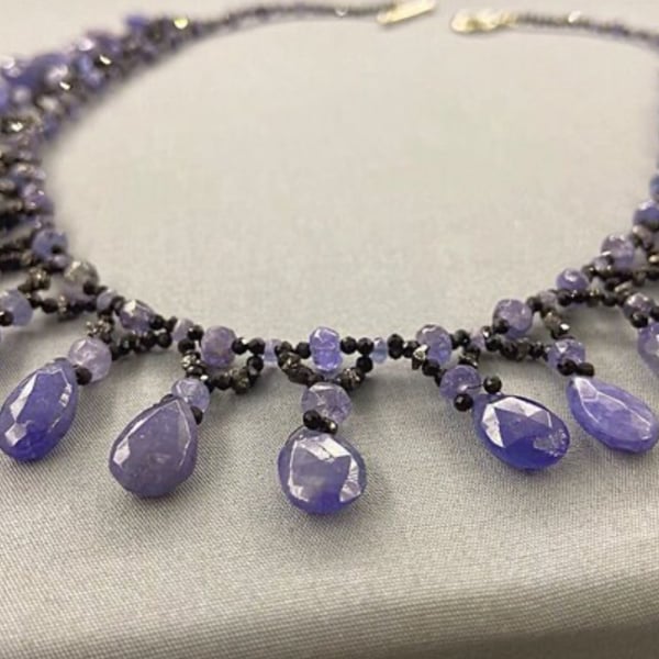 Tanzanite, Raw Diamond & Black Spinel Teardrop Necklace