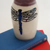 Hand painted dragonfly vase - handmade stoneware pottery in white and red