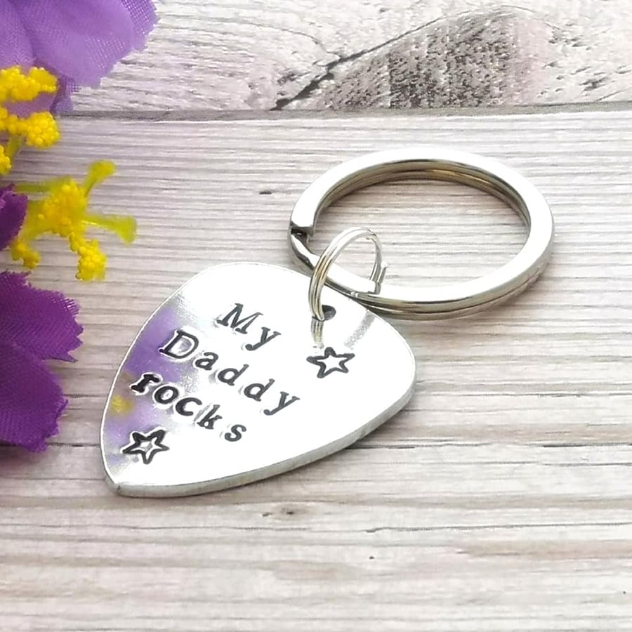 My Daddy Rocks - Guitar Pick Keyring - Gift For Dad - New Daddy Gift - From Son