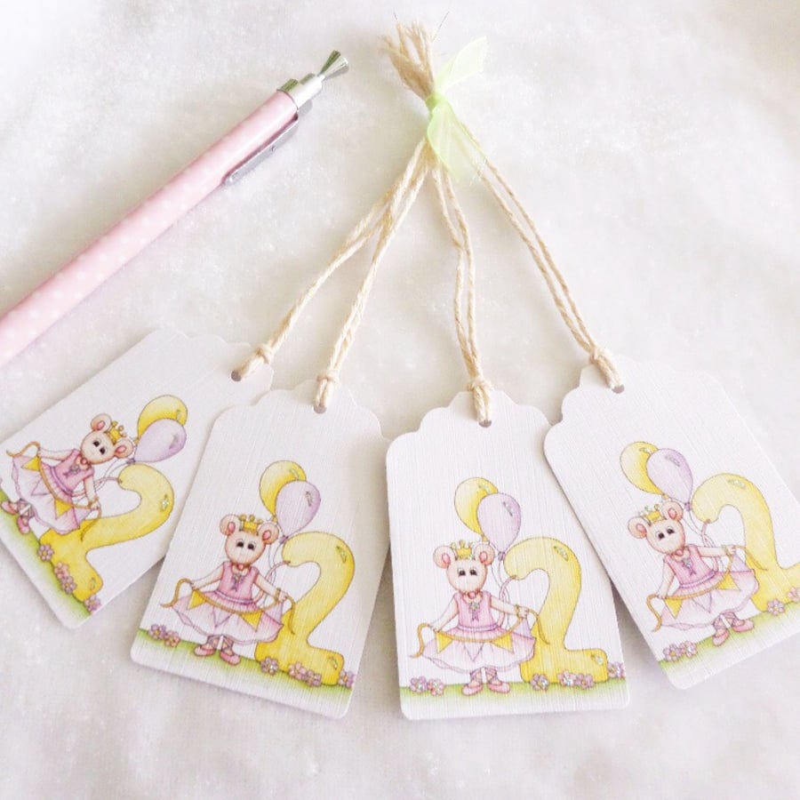 Ballerina Mouse 2nd Birthday Gift Tags - set of 4 tags