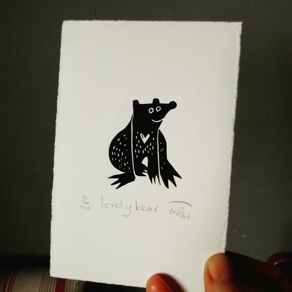 Lovely Bear - lino cut print