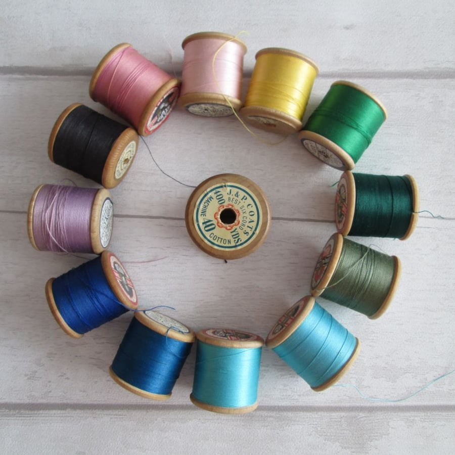 SOLD - Vintage Sylko, Brooks & Coates Sewing Threads 14 Wooden Reels 
