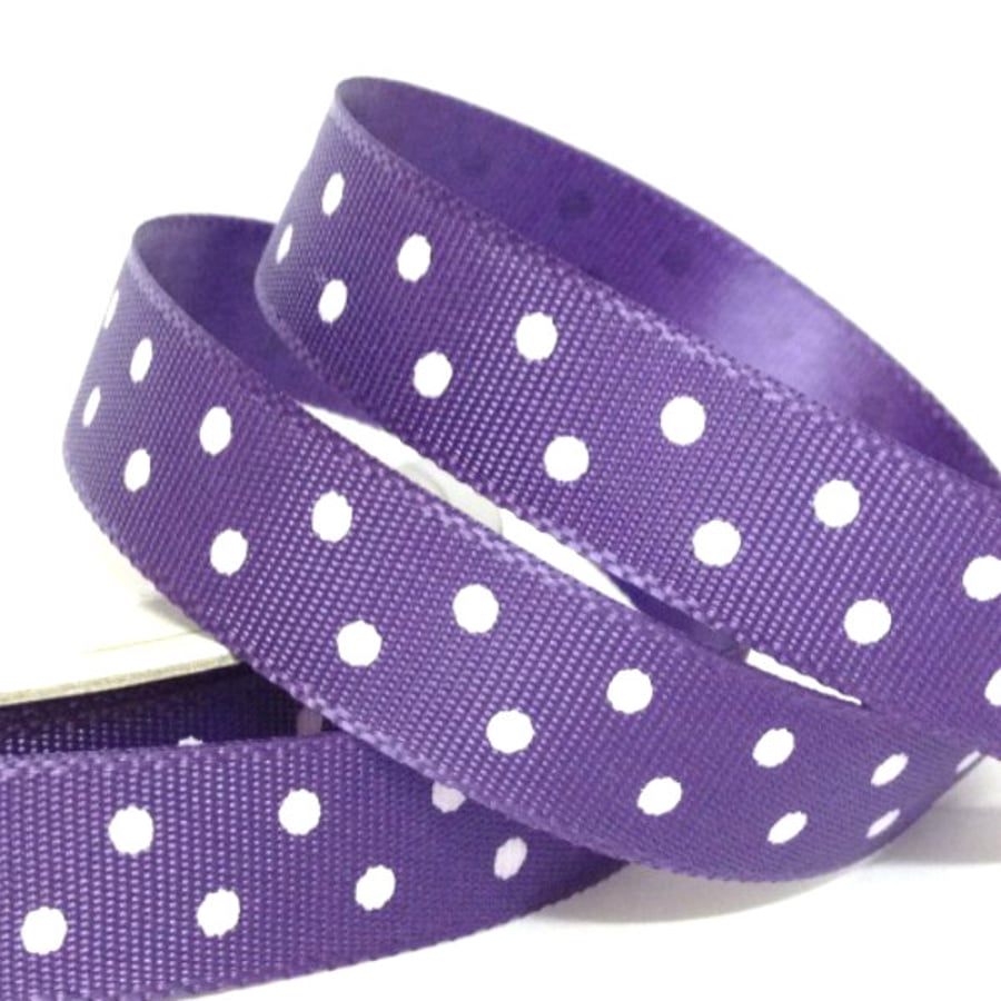 Purple Satin Ribbon with White Dots 10mm