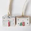 Set of 2 Painted Christmas House Hanging Decorations