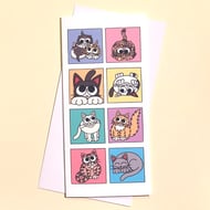 Cat Card - blank inside, tall greetings card for birthday or thank you  L-RCT