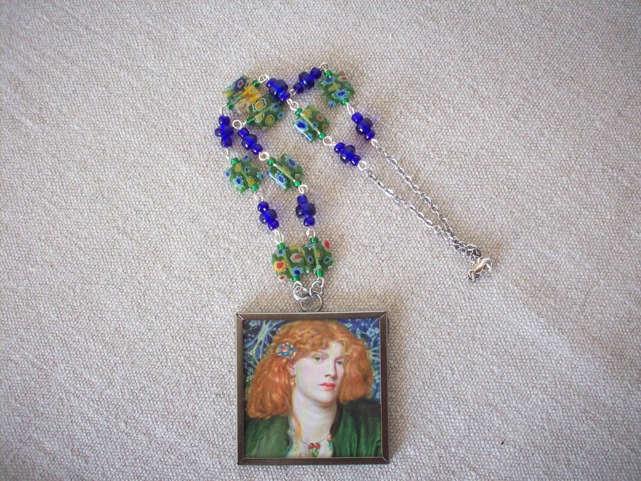 Dante Gabriel Rossetti 'The Blue Bower' & 'The Beloved' Art Necklace REVERSIBLE
