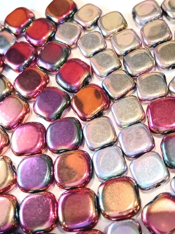 Square irredescent flat beads, shiny beads, square beads, flat beads, 